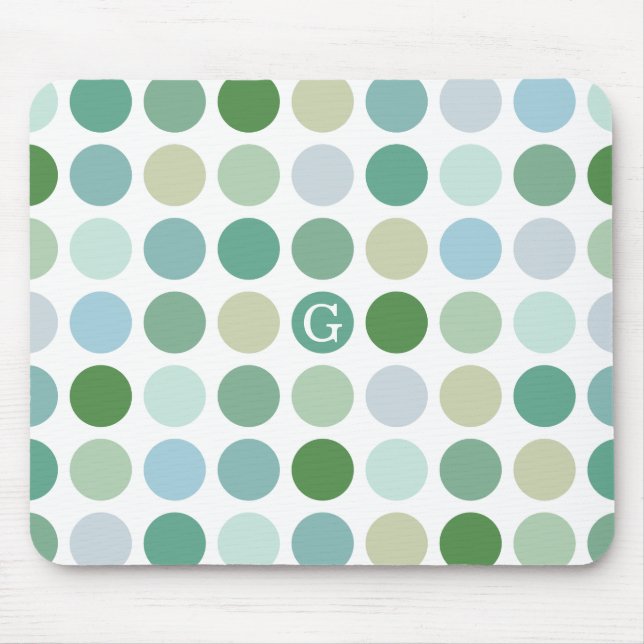 Chic colourful green polka dots pattern monogram mouse pad (Front)