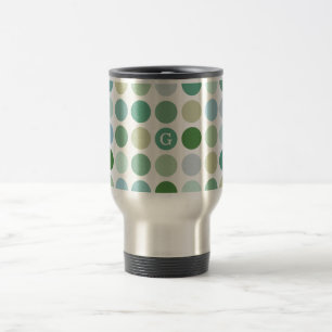 Chic colourful green polka dots pattern monogram travel mug