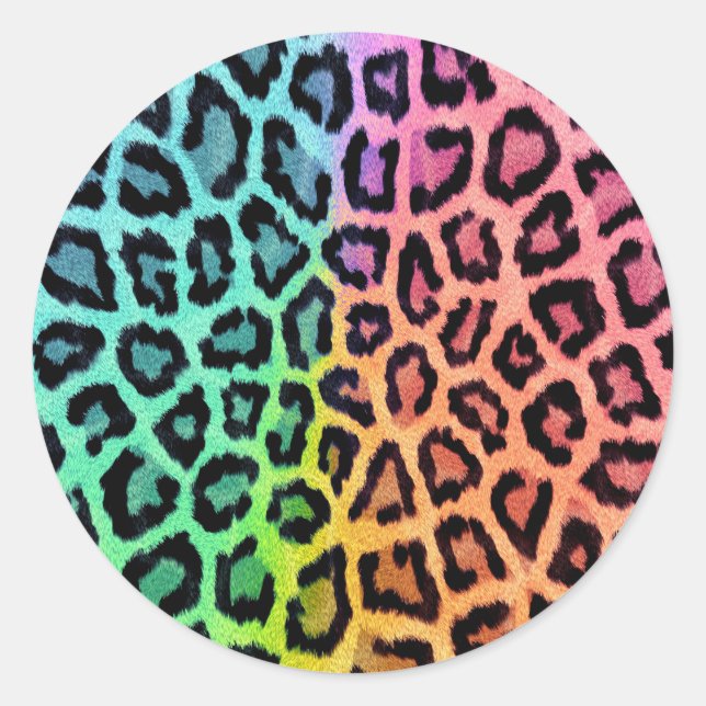 Chic Colourful Leopard Pattern Classic Round Sticker (Front)