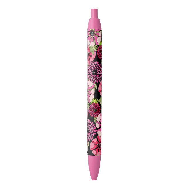 Chic Colourful Magnolia Flowers Pattern On Black Ink Pen (Front Vertical)