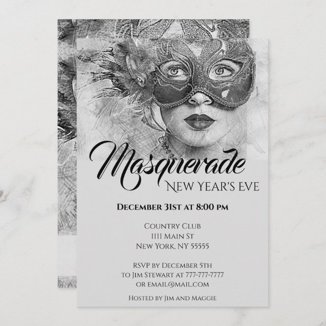 Chic Colourful Masquerade Party Invitation (Front/Back)