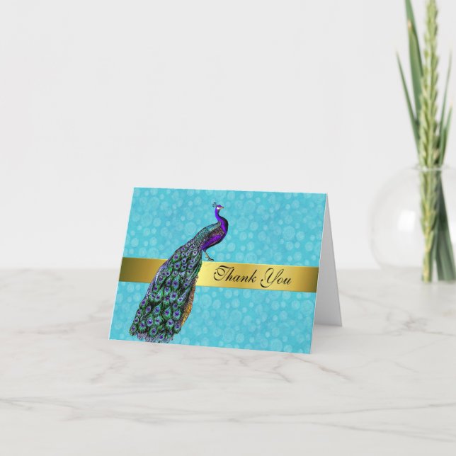Chic Colourful Peacock Thank You Card (Front)