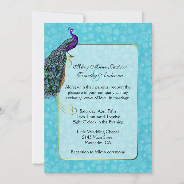Chic Colourful Peacock Wedding Invitation (Front)