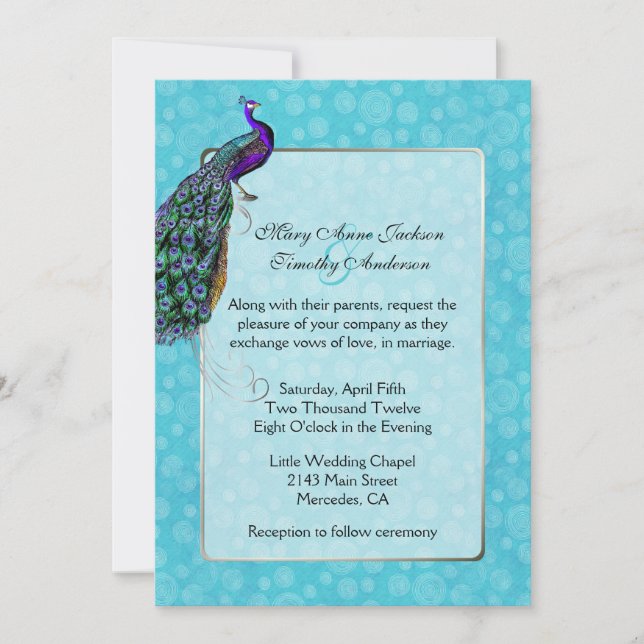 Chic Colourful Peacock Wedding Invitation (Front)