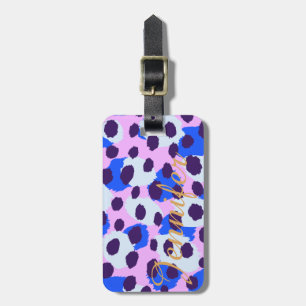 Chic colourful pink blue cheetah print monogram luggage tag