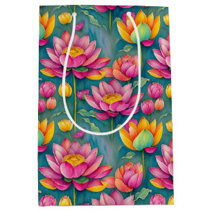 Chic Colourful Pink Lotus Flower Botanical Greener Medium Gift Bag
