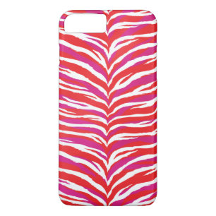 Chic colourful pink red white zebra print monogram Case-Mate iPhone case