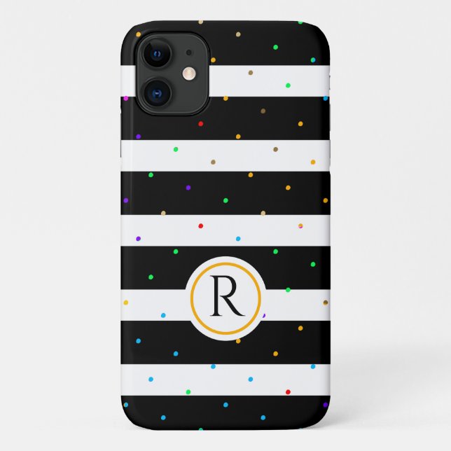 Chic Colourful Polk Dots With Black & White Stripe Case-Mate iPhone Case (Back)