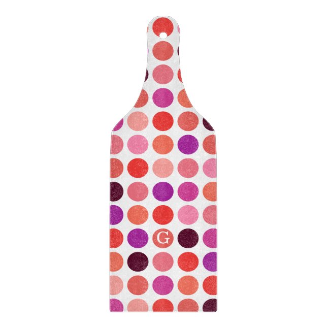 Chic colourful polka dots pattern monogram cutting board (Front)
