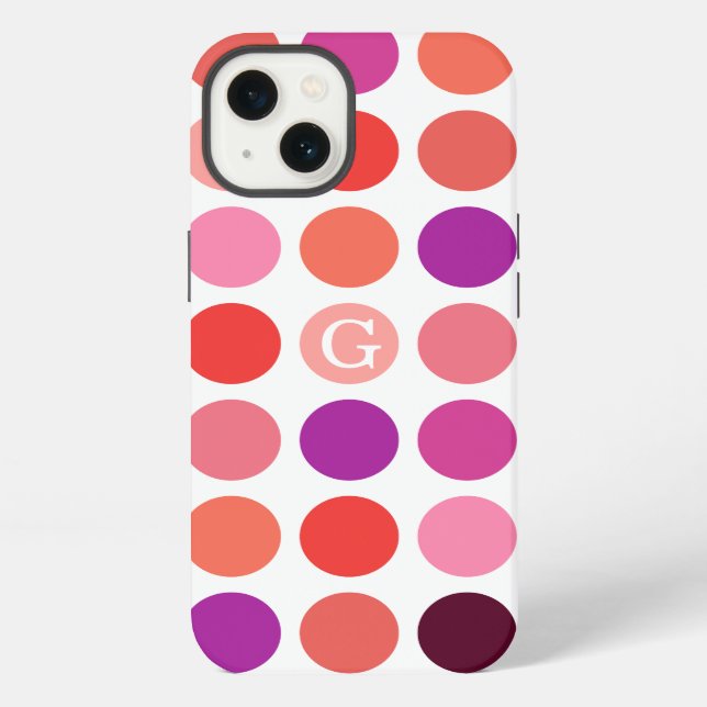 Chic colourful polka dots pattern monogram iPhone case (Back)