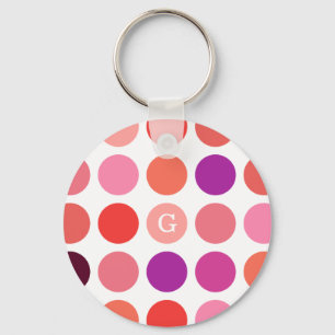 Chic colourful polka dots pattern monogram key ring