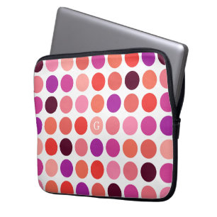 Chic colourful polka dots pattern monogram laptop sleeve