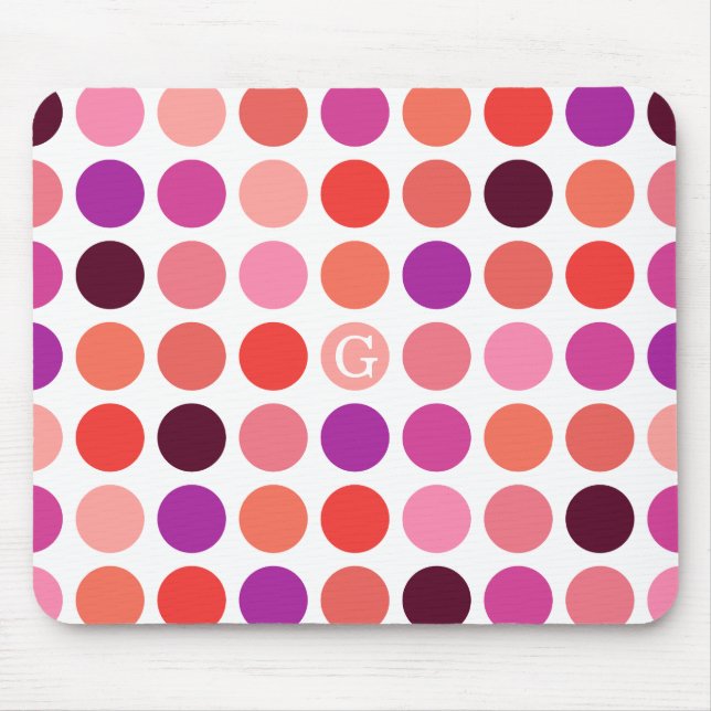 Chic colourful polka dots pattern monogram mouse pad (Front)