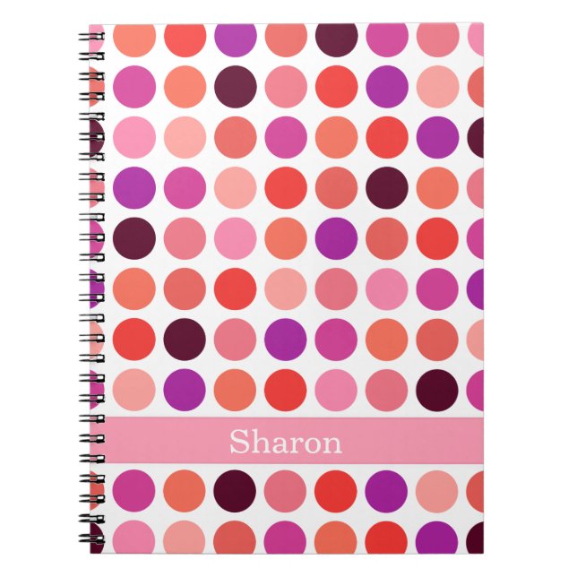 Chic colourful polka dots pattern monogram spiral notebook (Front)
