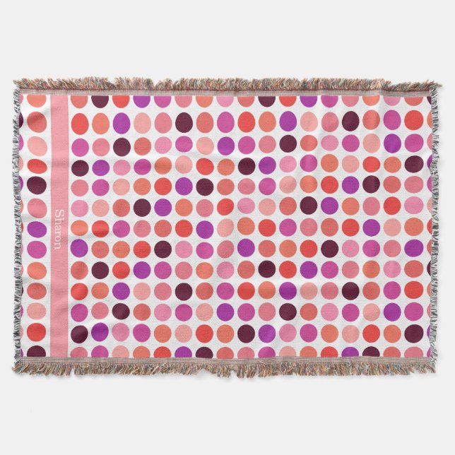 Chic colourful polka dots pattern monogram throw blanket (Front)
