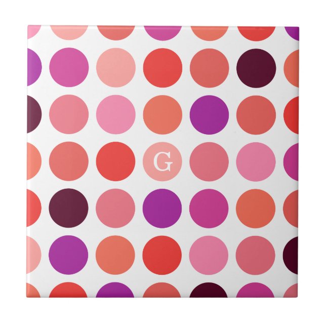 Chic colourful polka dots pattern monogram tile (Front)