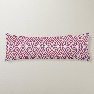 Chic colourful red and purple ikat damask patterns body cushion