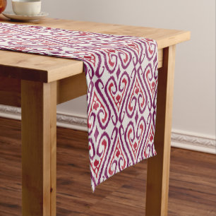 Chic colourful red and purple ikat damask patterns short table runner