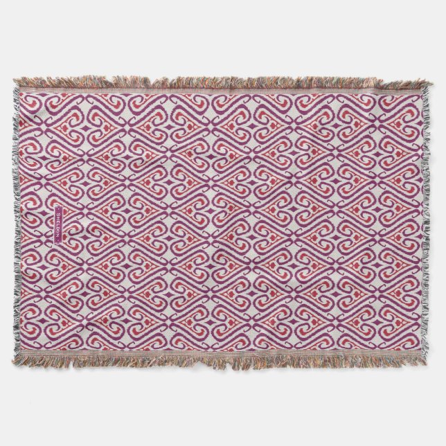 Chic colourful red and purple ikat damask patterns throw blanket (Front)