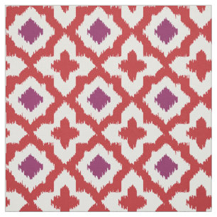 Chic colourful red and purple ikat tribal patterns fabric