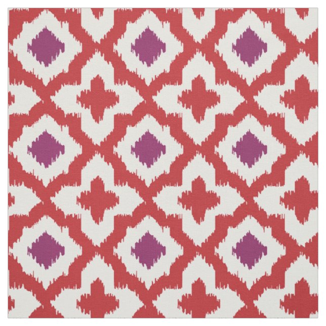 Chic colourful red and purple ikat tribal patterns fabric (Swatch)