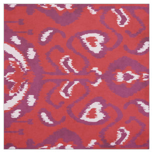 Chic colourful red and purple ikat tribal patterns fabric