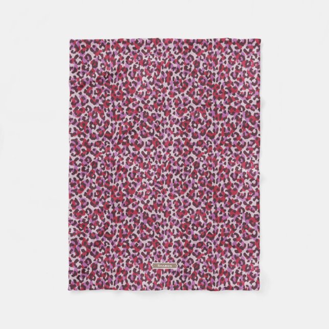 Chic colourful red purple cheetah print pattern fleece blanket (Front)