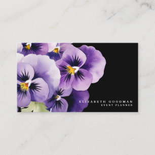 Chic Colourful Spring Pansies Black Business Cards