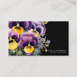 Chic Colourful Spring Pansies Black Business Cards