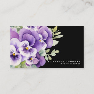 Chic Colourful Spring Pansies Black Business Cards