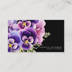 Chic Colourful Spring Pansies Black Business Cards
