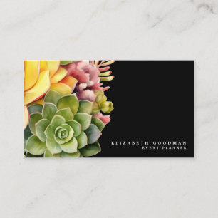 Chic Colourful Succulents Black Business Cards