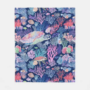 Chic colourful turtle fleece blanket
