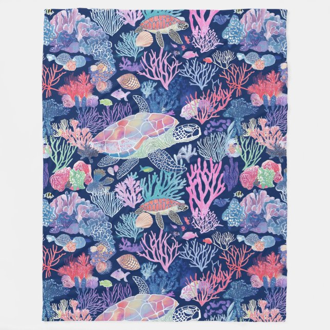 Chic colourful turtle  fleece blanket (Front)