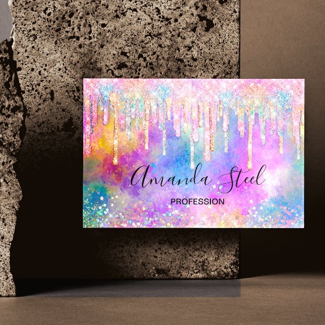 Chic colourful unicorn dripping glitter business card (Creator Uploaded)
