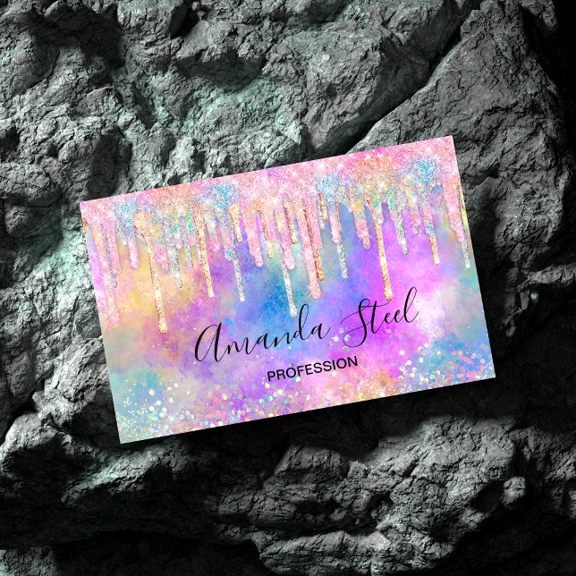 Chic colourful unicorn dripping glitter magnetic business card (Creator Uploaded)