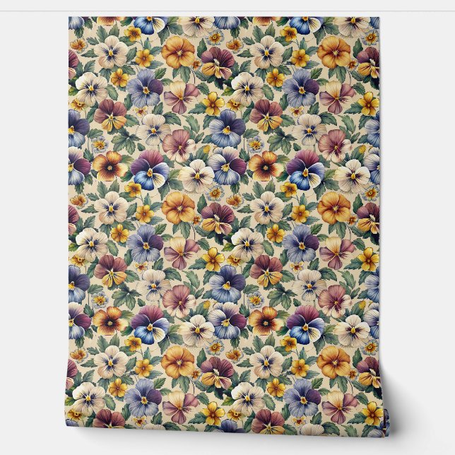 Chic colourful violets flowers purple floral wallpaper (Unrolling)