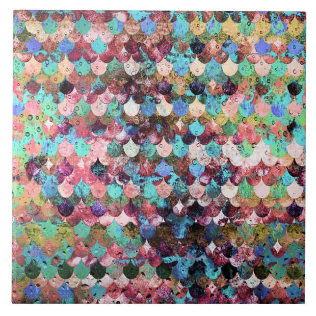 Chic Colourful Water Mermaid Fish Scales Tile (Front)