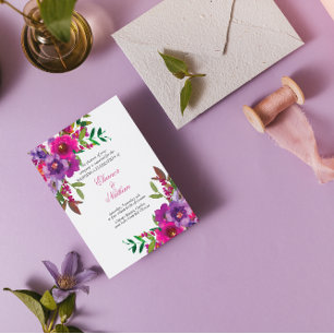 Chic Colourful Watercolor Flowers Summer Wedding Invitation