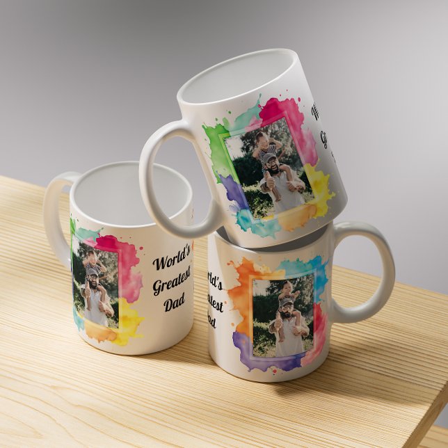 Chic Colourful Watercolor Splash Dad Photo Collage Coffee Mug (Creator Uploaded)