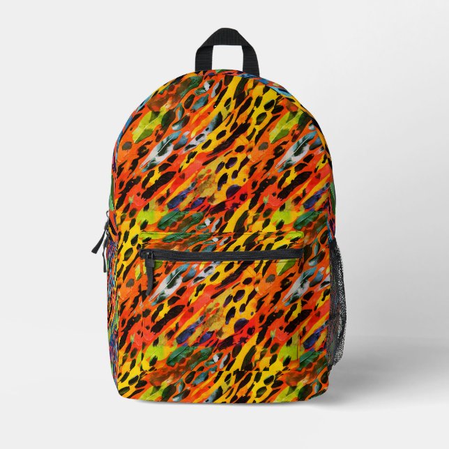Chic Colourful Wild Animal Print Rainbow Painted Printed Backpack (Front)