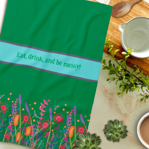 Chic Colourful Wildflower Custom Quote Stylish  Tea Towel