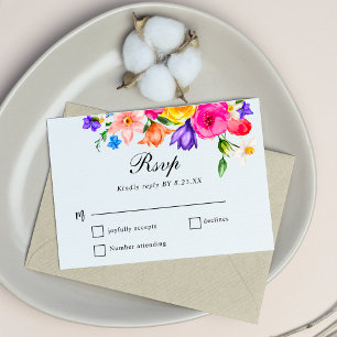 Chic colourful wildflowers wedding  RSVP card