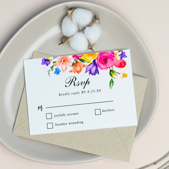 Chic colourful wildflowers wedding  RSVP card (Creator Uploaded)