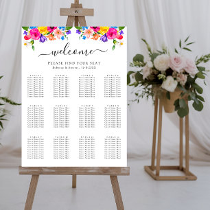 Chic colourful wildflowers wedding seating chart