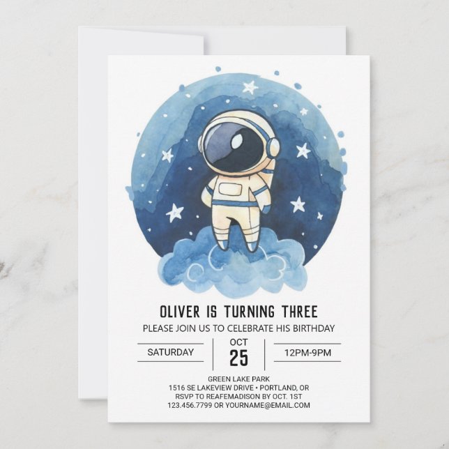 Chic Comet Boho Astronaut Boy Birthday Invitation (Front)