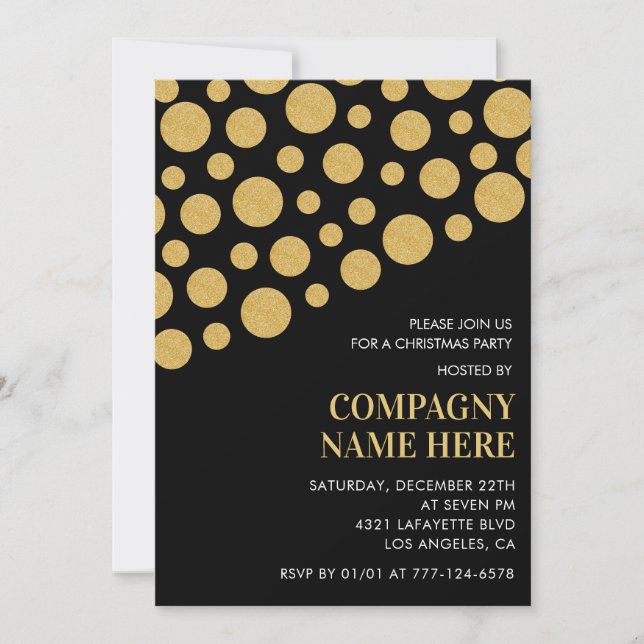 Chic Company Christmas Party  Black Gold  Invitation (Front)