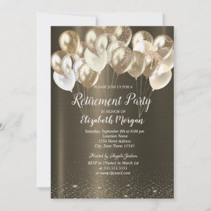 Chic Confetti Balloons Brown Metallic Retirement Invitation