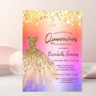 Chic Confetti Dots,Chic Dress Quinceañera Invitation