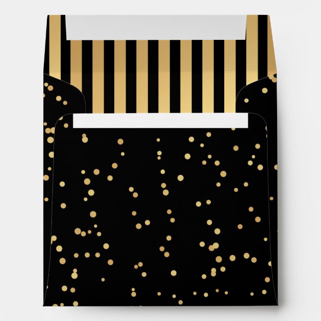Chic Confetti Gold Black Striped Envelope (Back (Bottom))